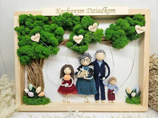 Personalizowana ramka z rodzinką – rękodzieło z makramowymi laleczkami